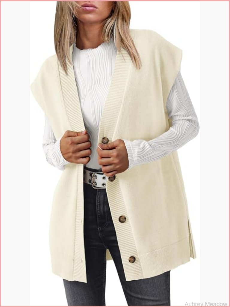 V Neck Sweater Vest Oversized Long Cardigan Casual Vest Top